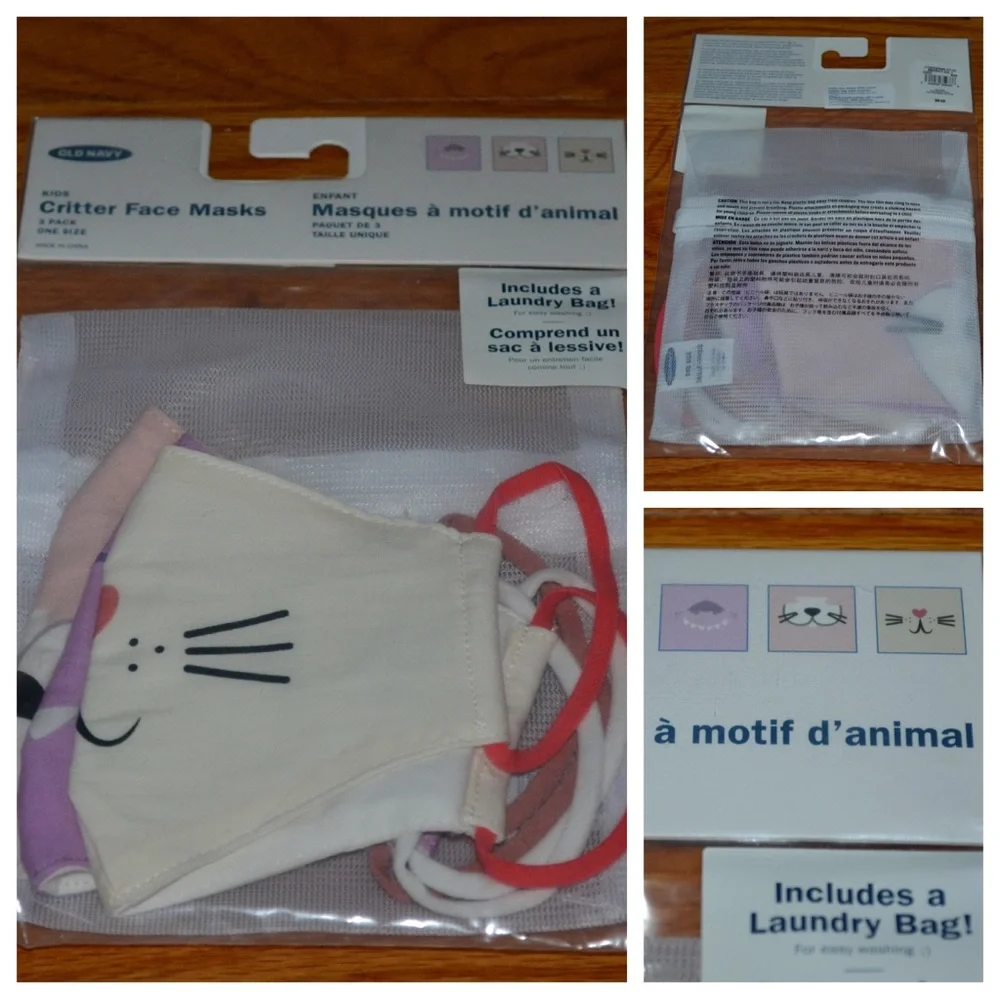 Youth girls Old Navy Critter face masks, new in package